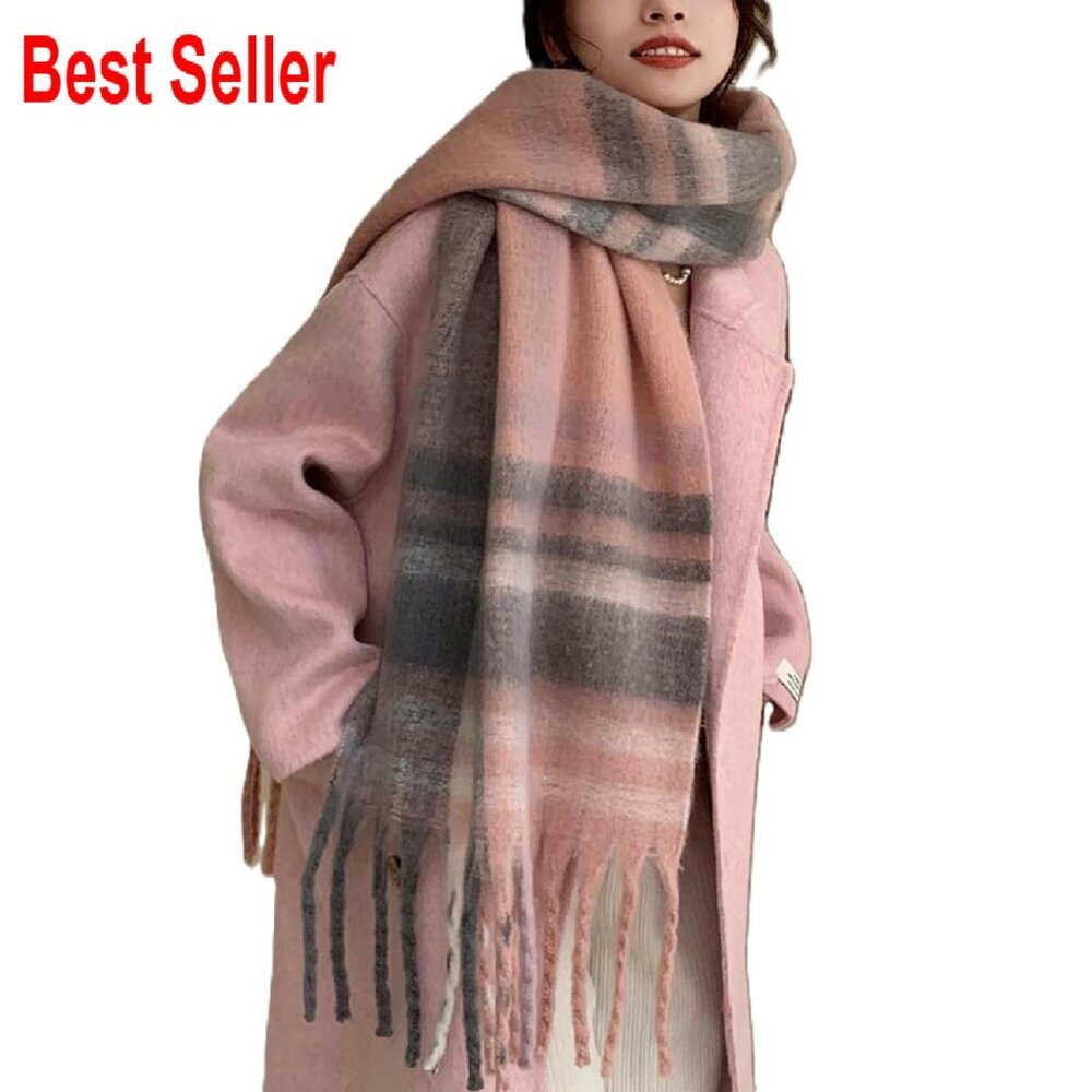 Oversized Winter Scarf Shawl Wrap Plaid Stripe Soft Warm Blanket Cape